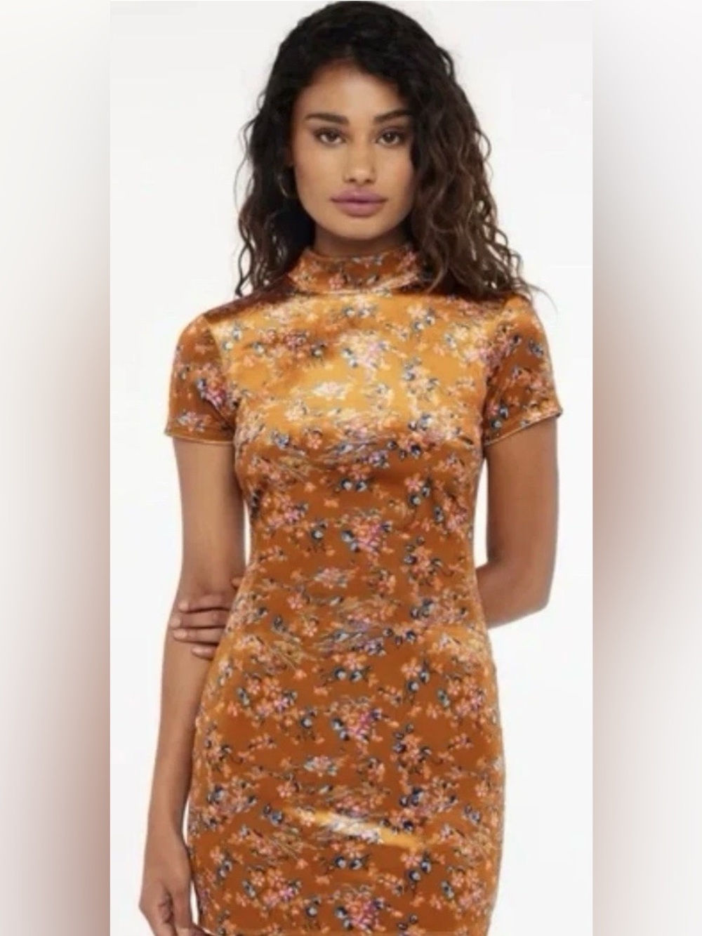 Savage X Fenty Floral Velvet Mock-Neck Tunic in Rust Orange